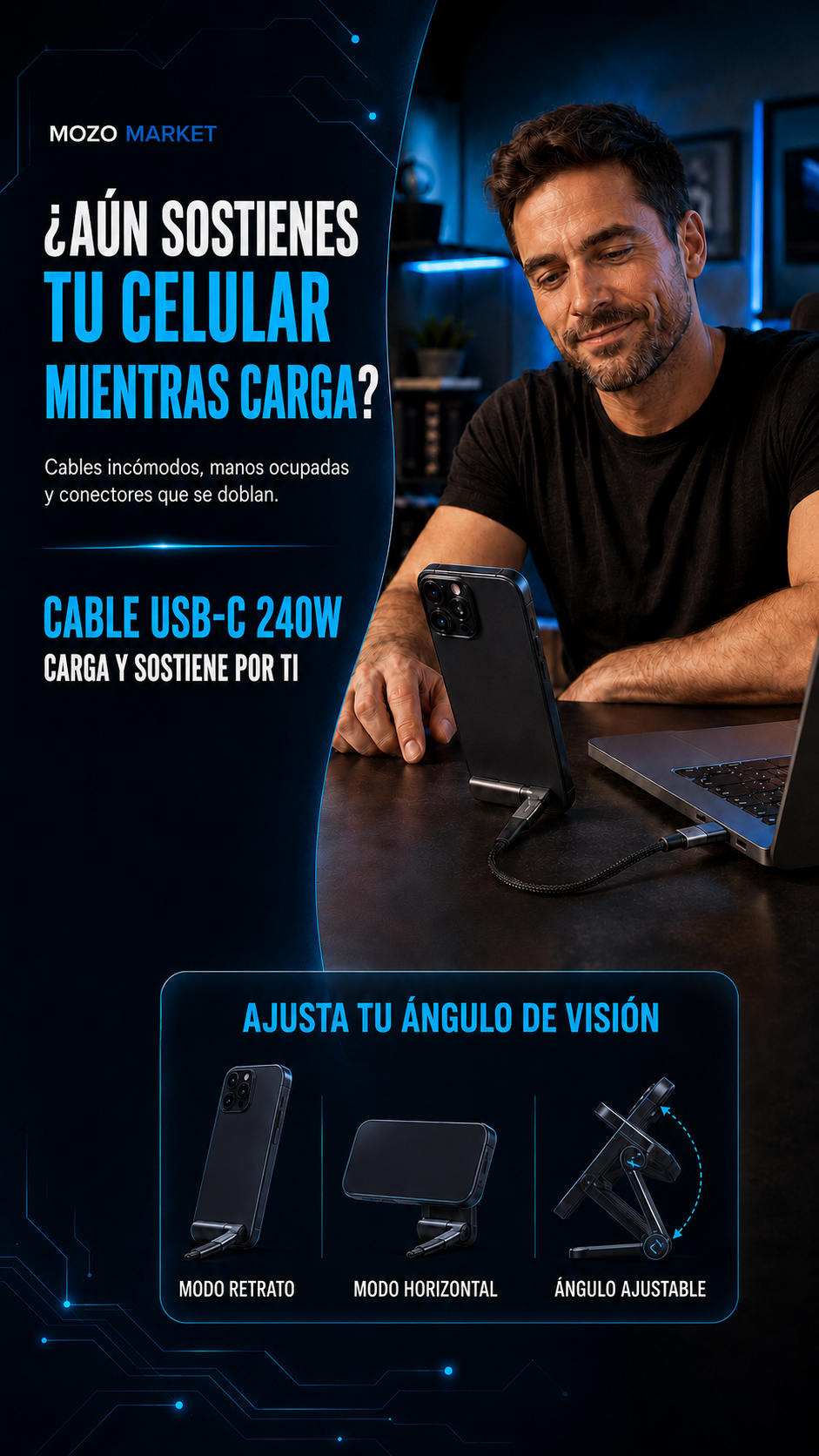 FlexPower™ 240W | Cable USB-C con Soporte Integrado