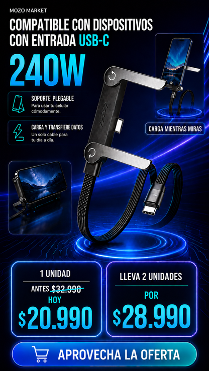 FlexPower™ 240W | Cable USB-C con Soporte Integrado